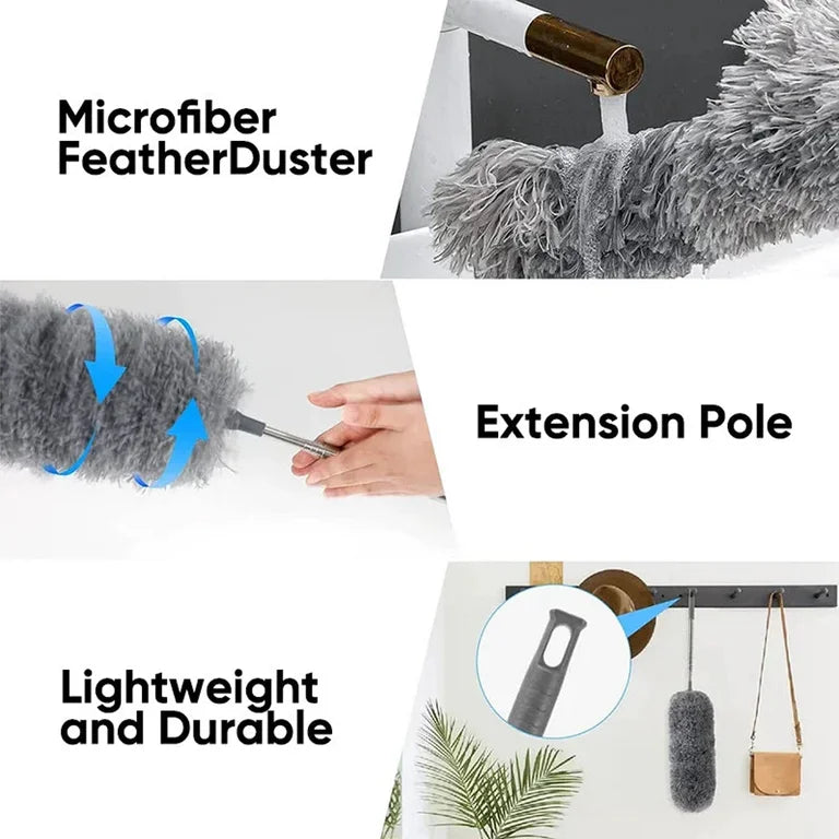 Flexible Microfiber Feather Duster Kit 280cm Telescoping Extension Pole for car, home and fan