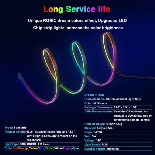 LED Symphony Ambient Light For Car Interior USB Decoration Atmosphere Neon RGB Rainbow Acrylic Strip APP Remote Control