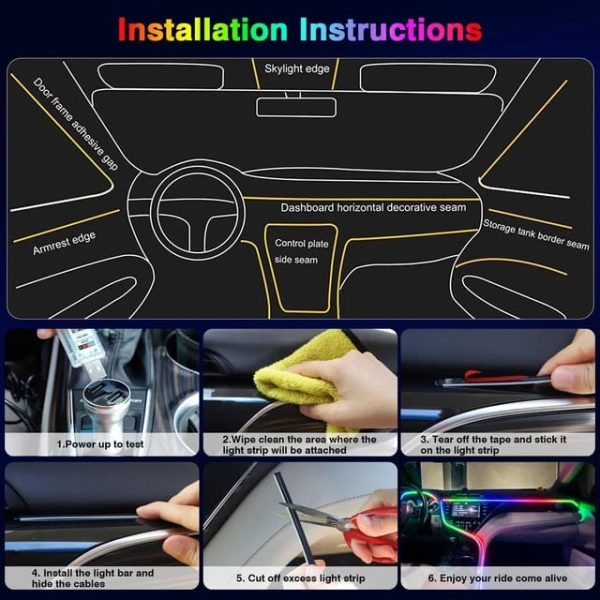 LED Symphony Ambient Light For Car Interior USB Decoration Atmosphere Neon RGB Rainbow Acrylic Strip APP Remote Control