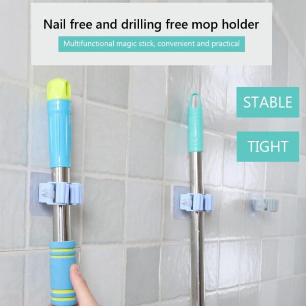 1 Pc Mop And Broom Self Adhesive Holder Wall Mount Magic Hanger Organizer Cleaning Tools Storage Mop Rack (random Color)