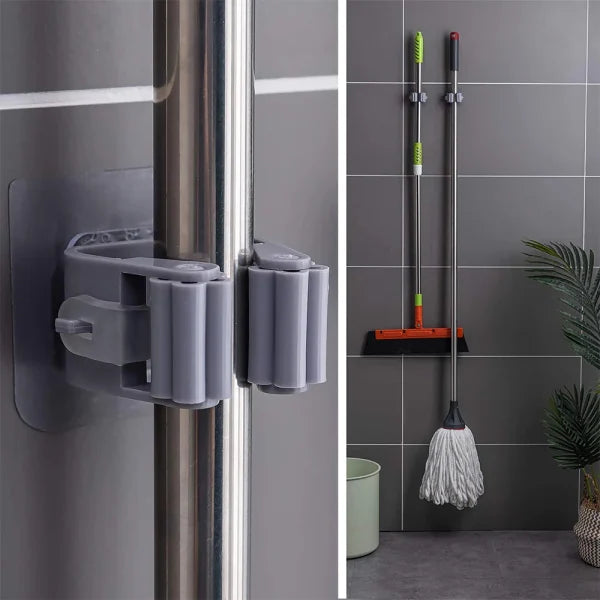 1 Pc Mop And Broom Self Adhesive Holder Wall Mount Magic Hanger Organizer Cleaning Tools Storage Mop Rack (random Color)