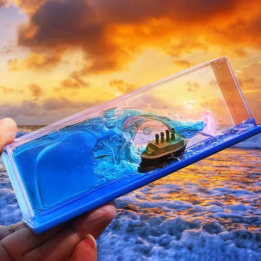 Unsinkable Titanic Cruise Ship & Iceberg Fluid Liquid Wave Decoration For Car Dashboard, Living Room, Office | Satisfying Mind Calming | Smooth Movement
