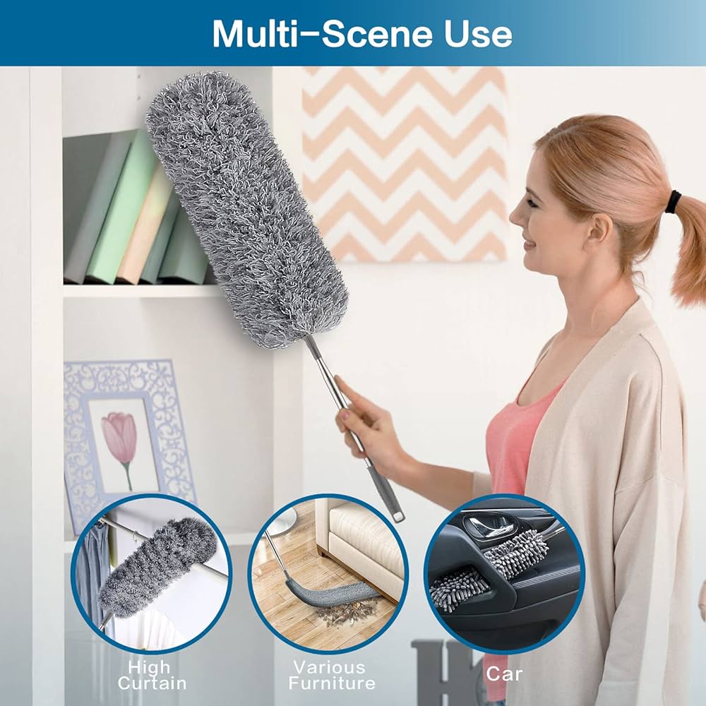 Flexible Microfiber Feather Duster Kit 280cm Telescoping Extension Pole for car, home and fan