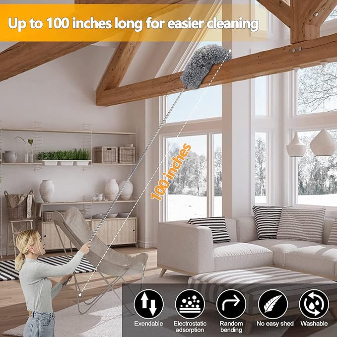 Flexible Microfiber Feather Duster Kit 280cm Telescoping Extension Pole for car, home and fan