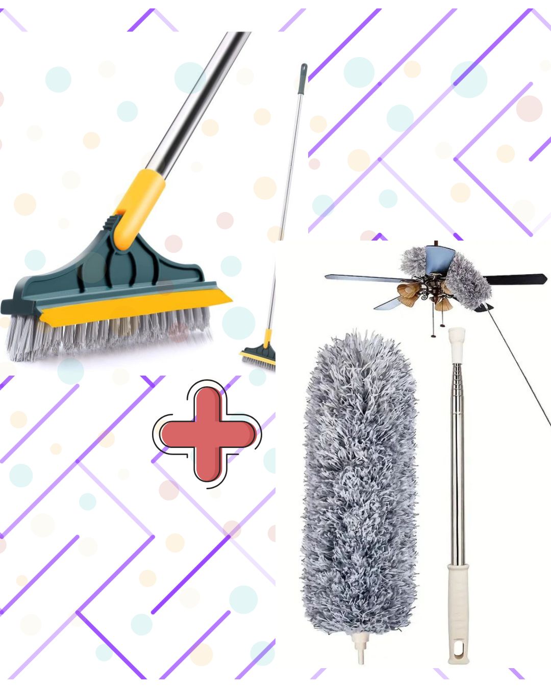 2 in 1 Cleaning Brush Floor Scrub Broom Wiper Scraper | with 120 degree Rotatable Head