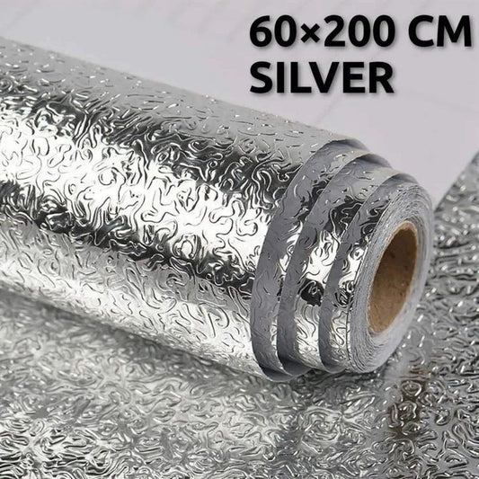 60ÌÑ200cm (2meter) - Silver Foil Kitchen Oil Proof Waterproof Sticker Aluminum Foil Sheet Kitchen Stove Cabinet Stickers Self Adhesive Wallpapers
