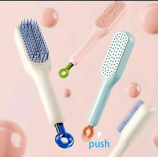 Self Cleaning Magic Hair Brush, One-click Cleaning Telescopic Hair Comb ‰ÛÒ (Random Color) ( Without Box )