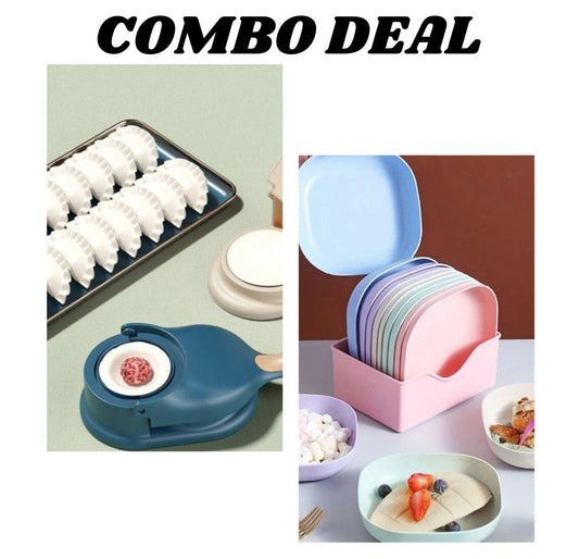 Pack of 2 |10pcs Multi-function Spit Bone Plate Set + 2 In 1 Dumpling Maker