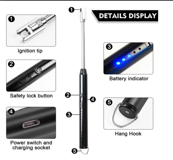 Arc Lighter With Usb Charging | Flameless Windproof | Led Battery Display | Rotate 360 Degrees